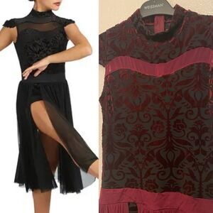 Weissman Dance Costume burgundy velvet burnout maxi dress  Silhouettes 11291 MA